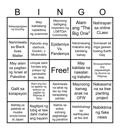 kontemporaryong Isyu Bingo Card