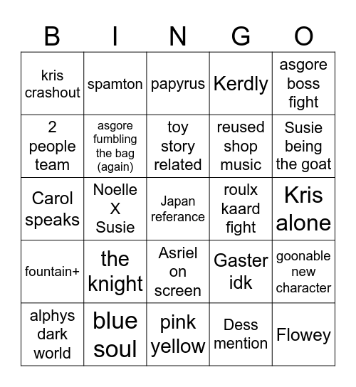 Deltarune 5!!!! Bingo Card