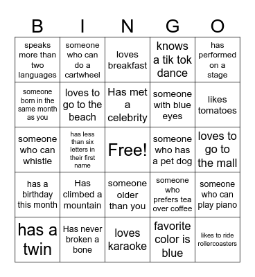 Camp JORI BINGO Card