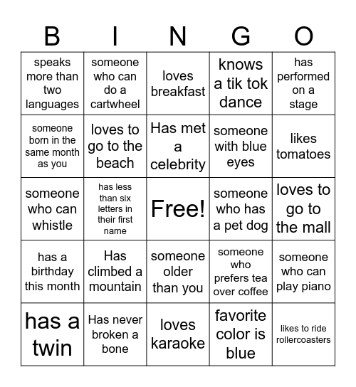Camp JORI BINGO Card