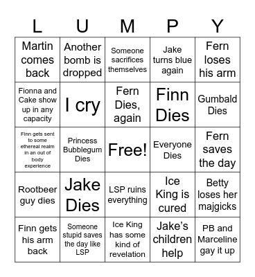Adventure Time Finale Bingo Card