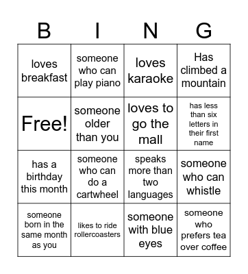 Camp JORI BINGO Card