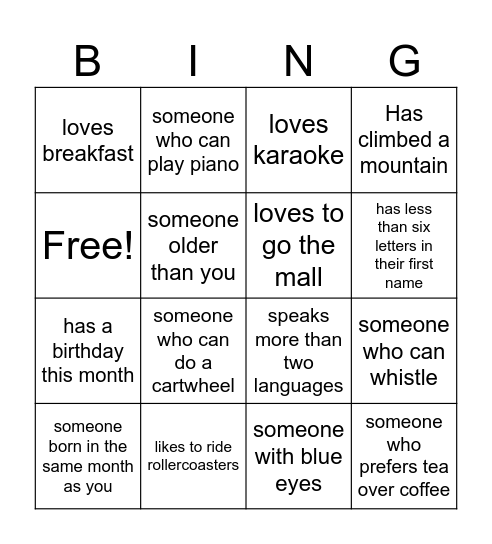 Camp JORI BINGO Card
