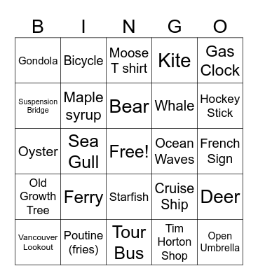 CANADA Bingo Card