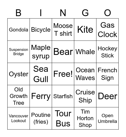 CANADA Bingo Card