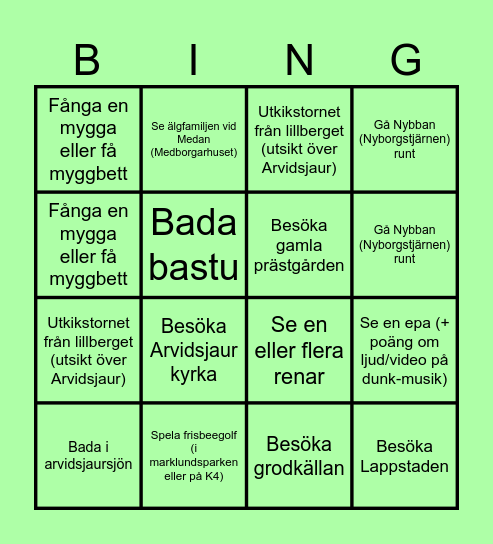 Arvidsjaur-bingo: se/fota följande sevärdheter Bingo Card