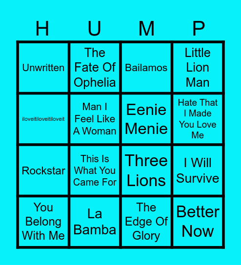 Hump Day Hits no (Round 1) Bingo Card