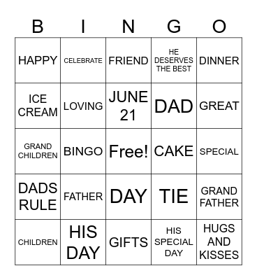 FATHERS DAY Bingo Card