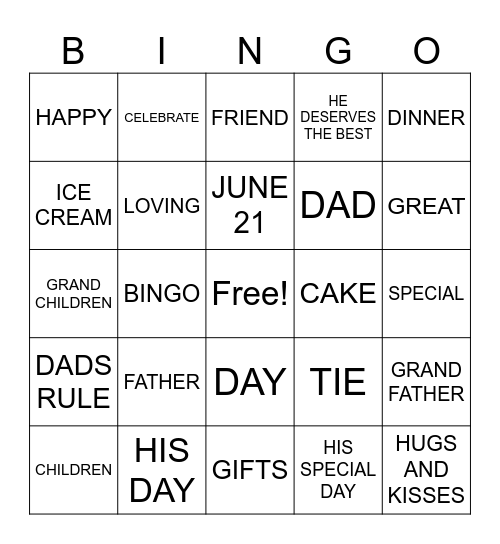 FATHERS DAY Bingo Card