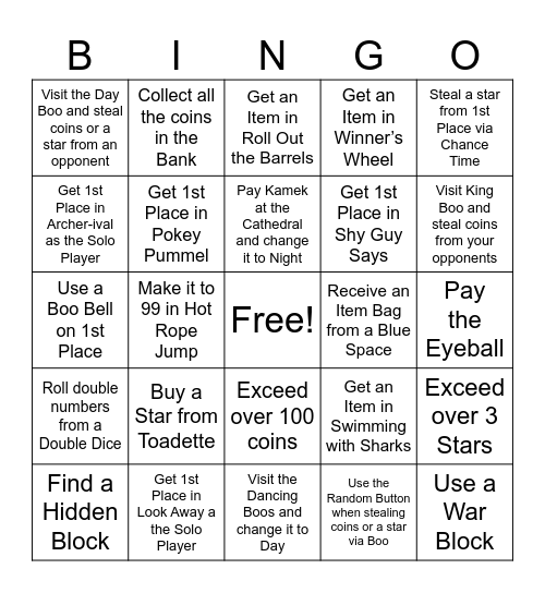 Mario Party Bingo Card