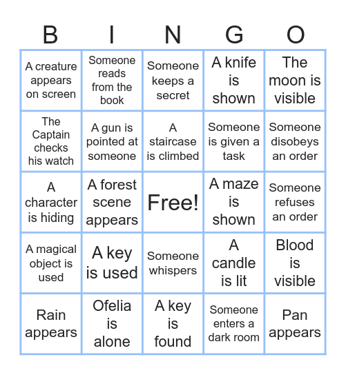 Pan's Labyrinth Bingo Card