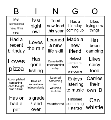 Celebration Night Bingo Card