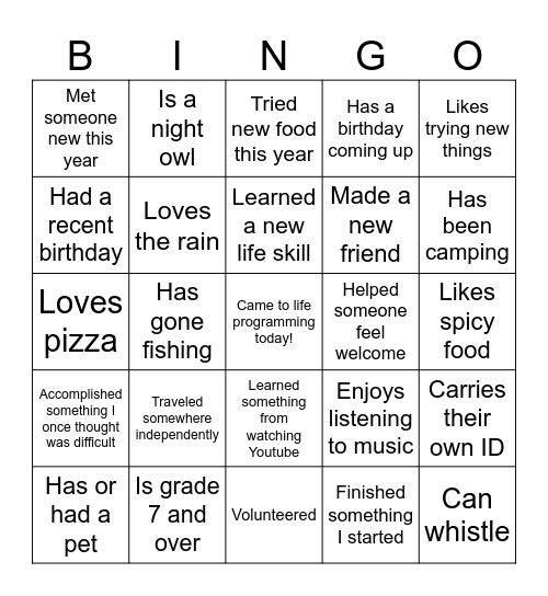 Celebration Night Bingo Card