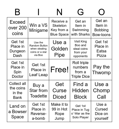 Mario Party Bingo Card