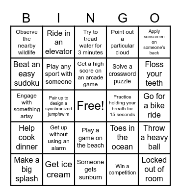 Beach Vacation Bingo Card