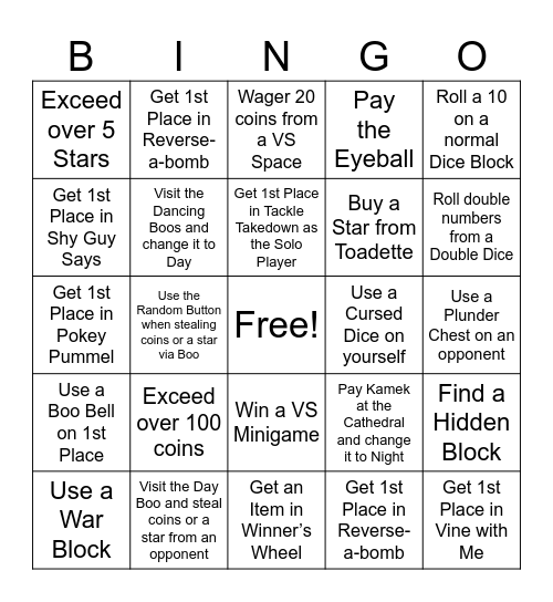 Mario Party Bingo Card
