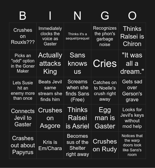 OnceUponEm's Deltarune Chapter 1 Bingo Card