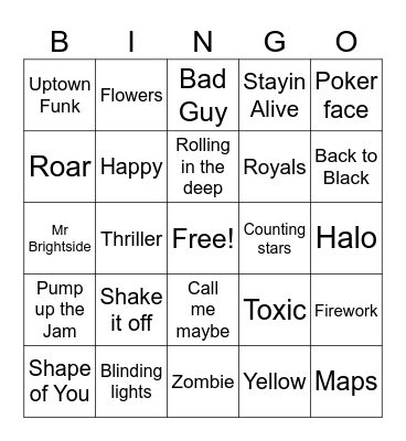 Musical Bingo Card