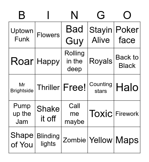Musical Bingo Card