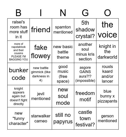 deltarune chapter 5 Bingo Card