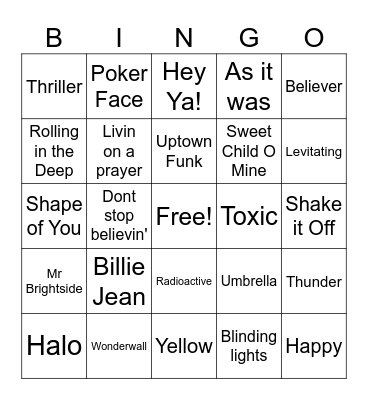 Musical Bingo Card