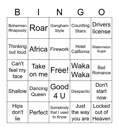 Music Bingo Card