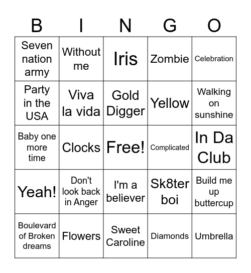 Music Bingo Card