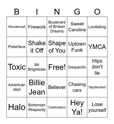 Music Bingo Card