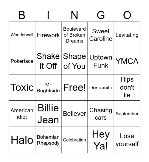 Music Bingo Card
