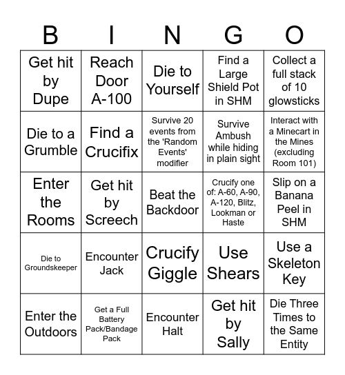 ROBLOX Doors Bingo Card
