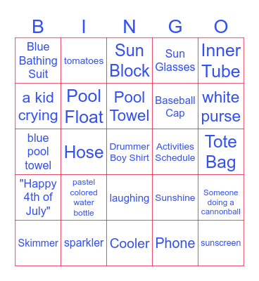 Poolside Bingo Card