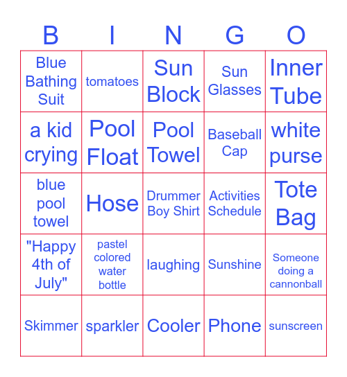 Poolside Bingo Card