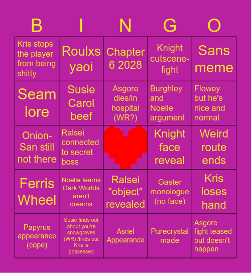 Deltarune Chapter 5 bingo Card