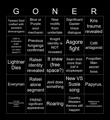 Deltarune CH5 Bingo Card