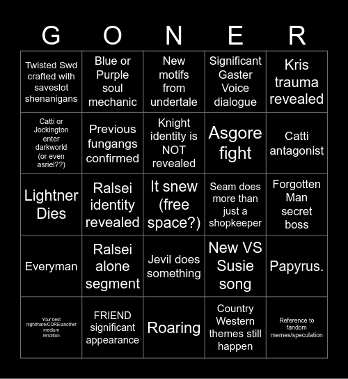 Deltarune CH5 Bingo Card