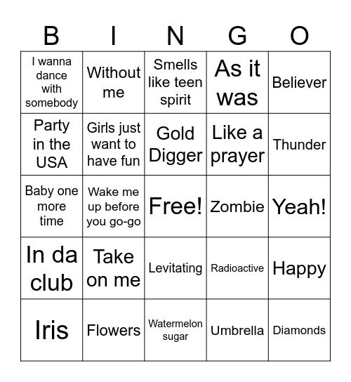 Music Bingo Card