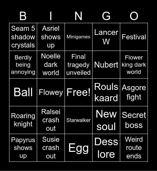 Deltarune Chapter 5 Bingo Card Bingo Card