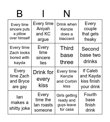 Love Island Bingo Card