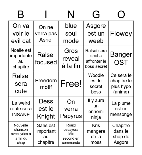 Deltarune Bingo Card