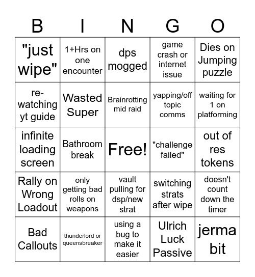 Raid Night Bingo Card