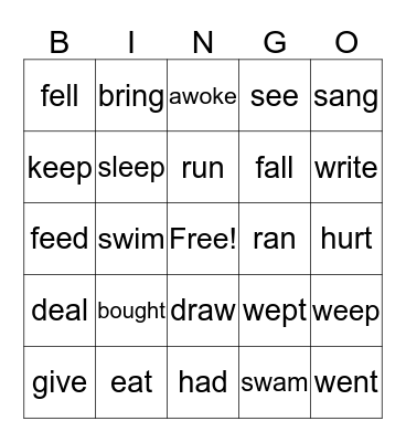 irregular verbs Bingo Card