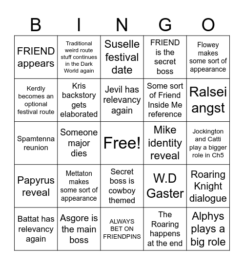 Deltarune Chapter 5 Bingo Card