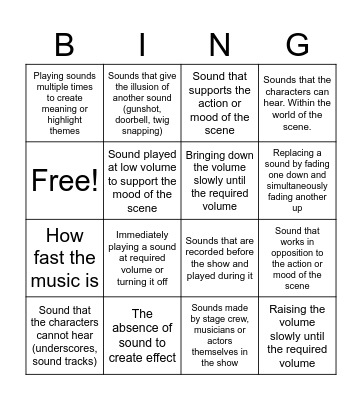 Sound Bingo Card