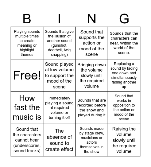 Sound Bingo Card