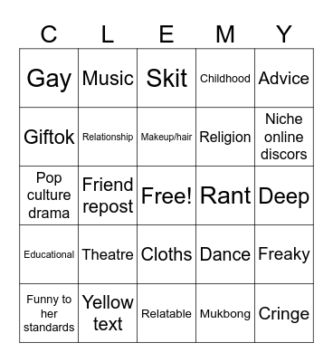 Clementines fyp Bingo Card
