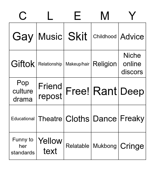 Clementines fyp Bingo Card