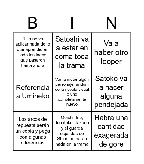 Untitled Bingo Card