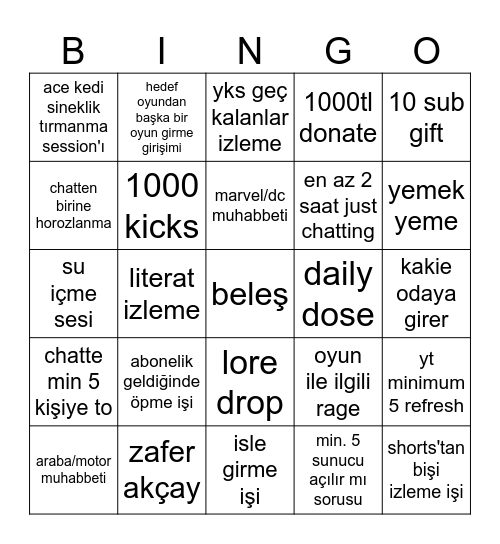 Odisis bingo Card