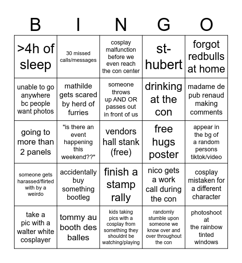 Comiccon 2026 Bingo Card
