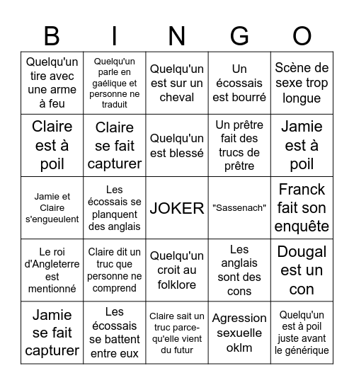 Bingo Outlander Bingo Card